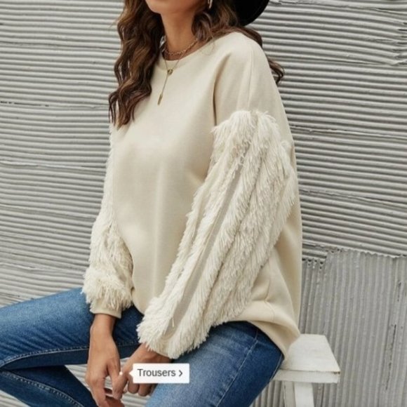 SHEIN LUNE Drop Shoulder Fuzzy Sleeve Pullover sz L NEW  /B10 - Picture 1 of 4